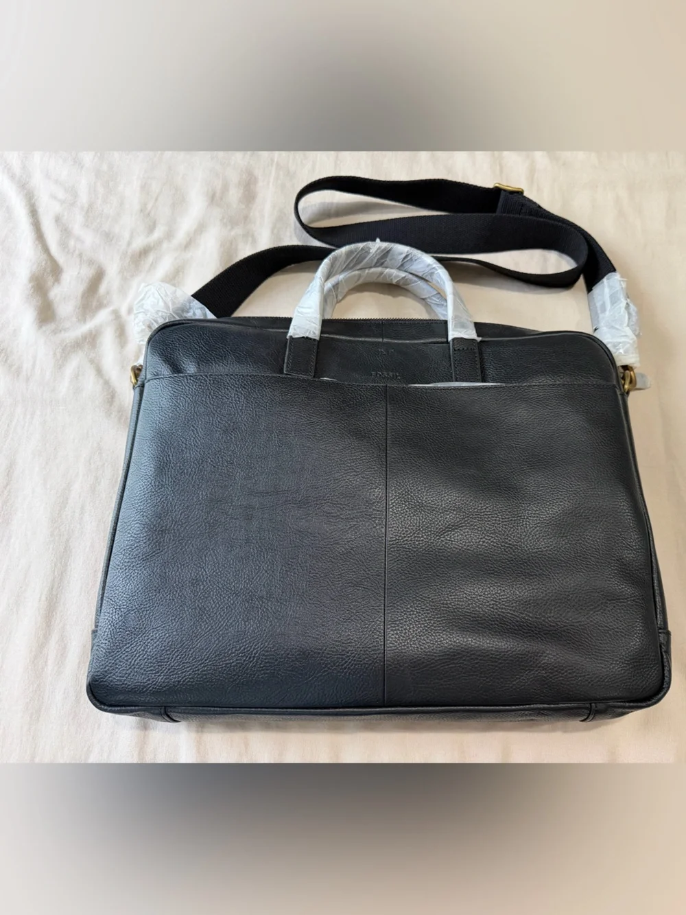 Fossil Black Leather Laptop Briefcase with Front Slip Pocket